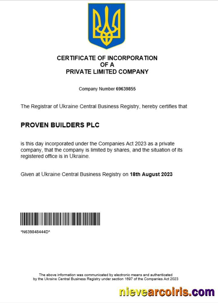 Ukraine business registration certificate